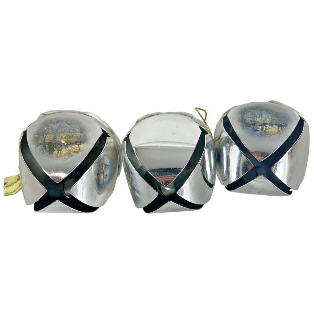 3 The Ashton Drake Galleries Thomas Kinkade Sleigh Bell Ornament Collection 2006